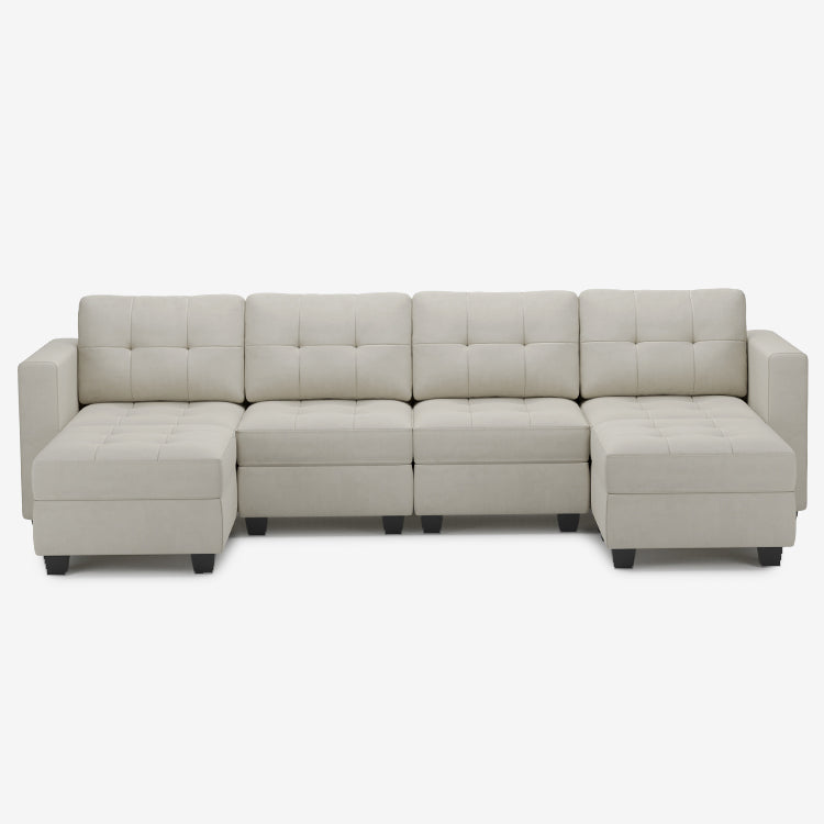 Cosmic-Latte-/-Velvet-6-Seat-U-Shaped-Open-Sectional