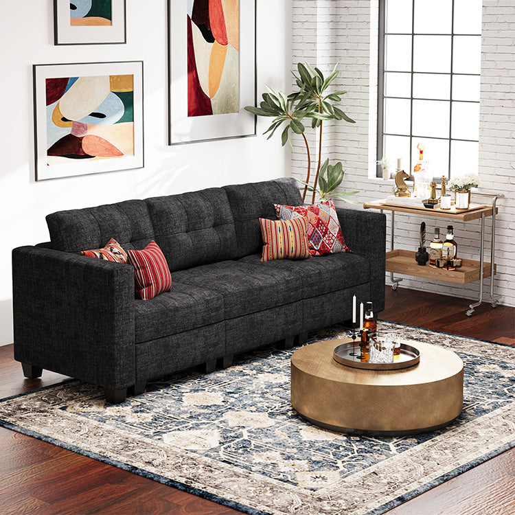 Belffin 3 Seats + 5 Sides Modular Chenille Tufted Sofa with Storage Seat