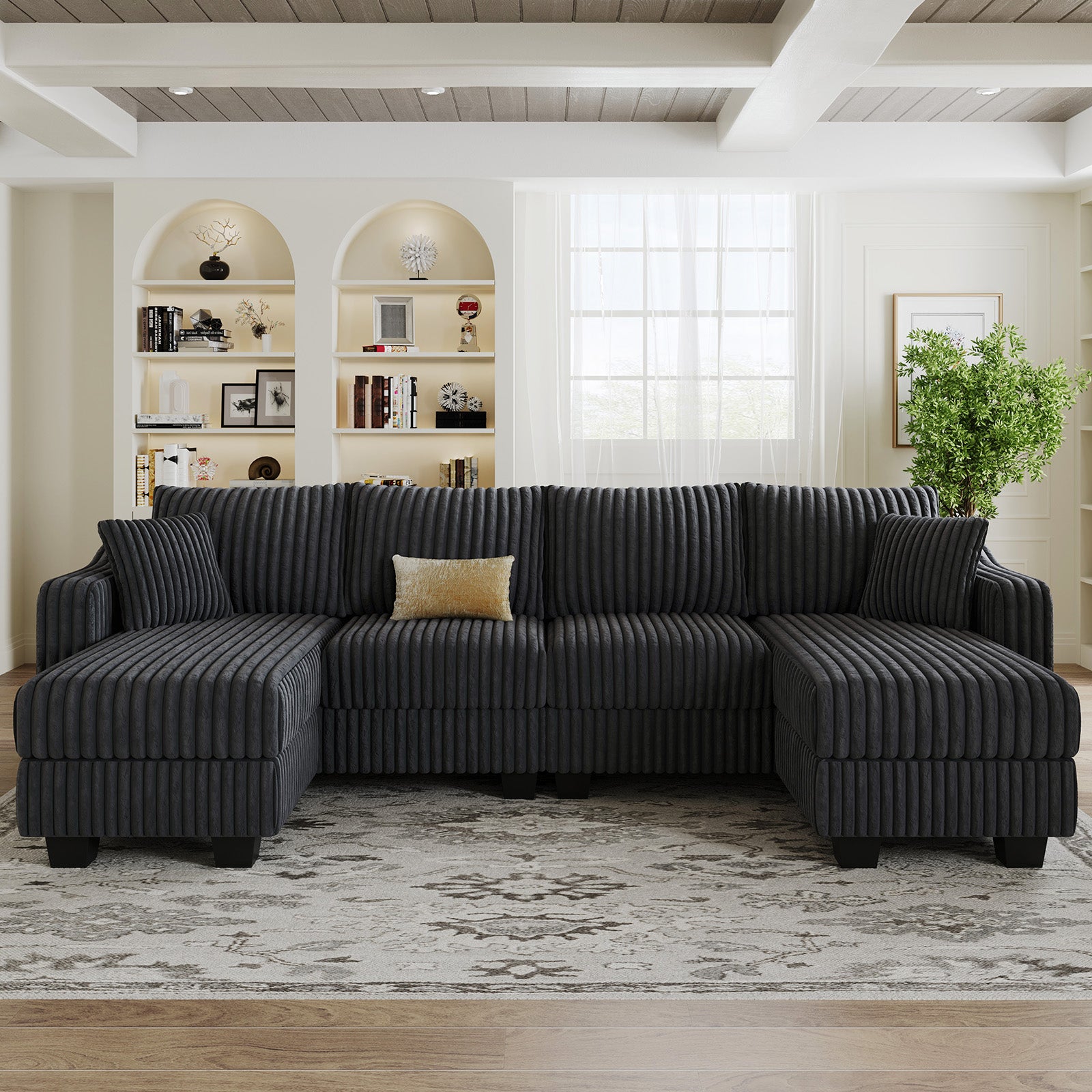 Shadow-Charcoal-/-Corduroy-4-Seats-U-Shaped-Sectional