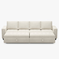 Cotton-Beige-/-Velvet-4-Seat-Double-Pullout-Sofa