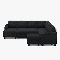 Graphite-Grey-/-Chenille-8-Seat-U-Shaped-Left-Chaise-Pullout-Sectional