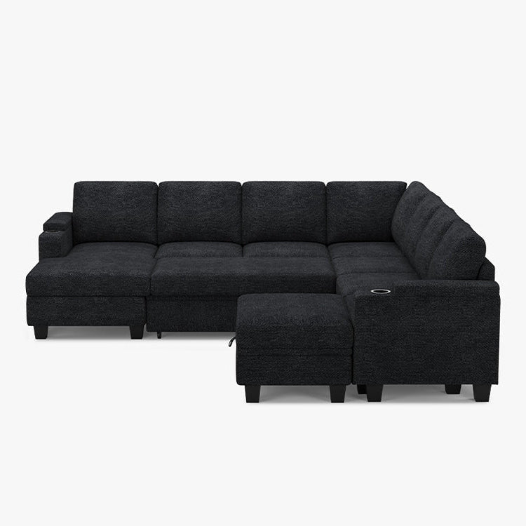 Graphite-Grey-/-Chenille-8-Seat-U-Shaped-Left-Chaise-Pullout-Sectional