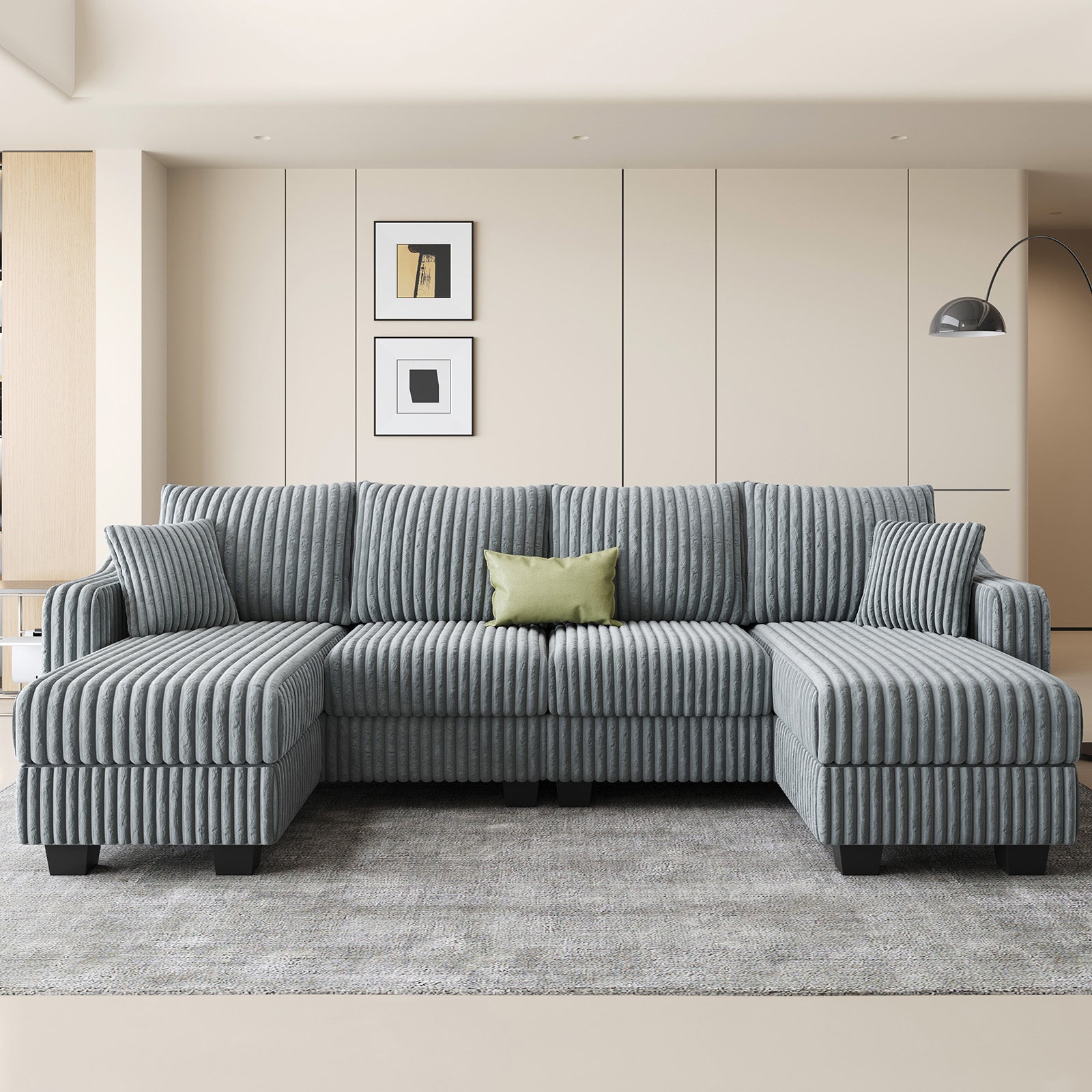 Frosted-Grey-/-Corduroy-4-Seats-U-Shaped-Sectional