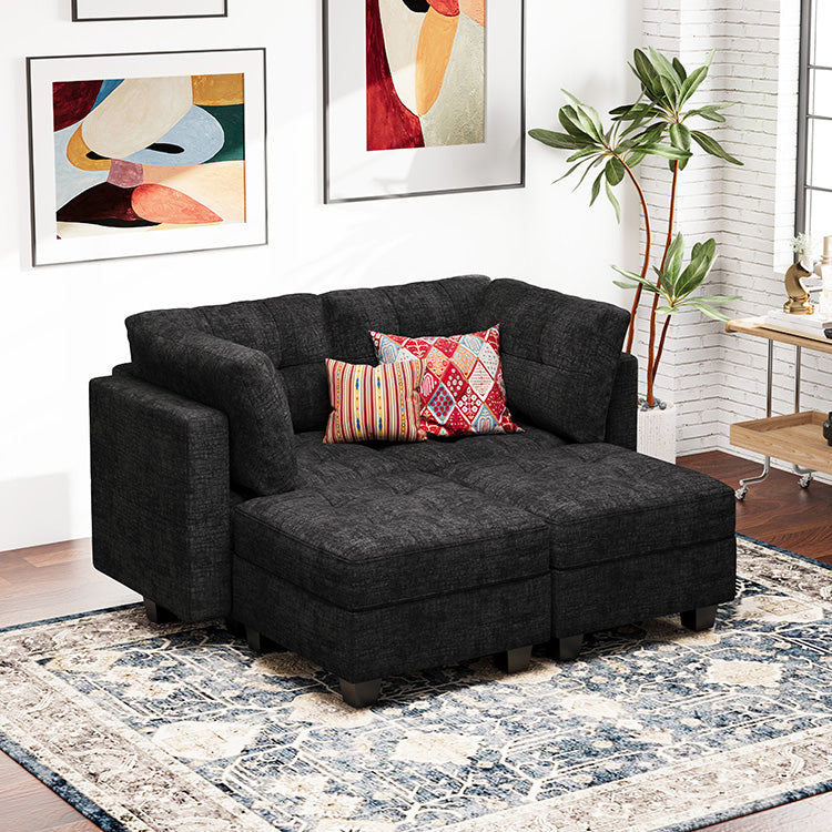 Belffin 4 Seats + 4 Sides Modular Sleeper Chenille Tufted Sofa with Storage Seat