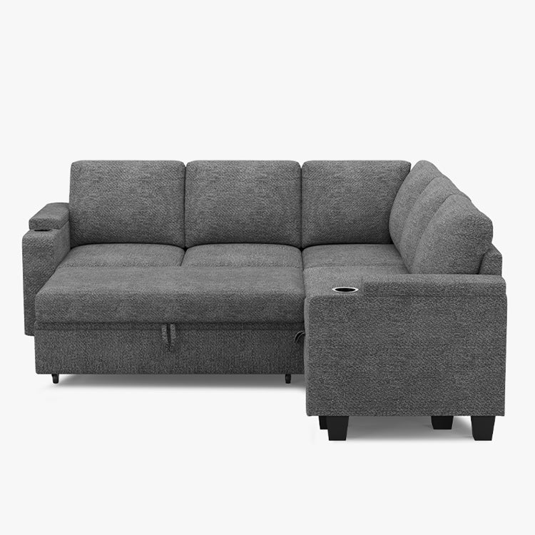 Belffin Modular 5 Seater Modular Chenille Pull-out  Sleeper Sofa with Storage Seats