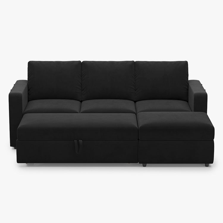 Belffin 3 Seats Modular Velvet Pull-out Sleeper Sofa with Storage Ottoman