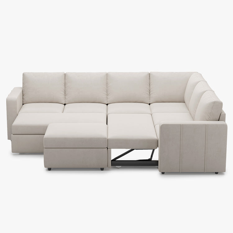 Belffin 6 Seats Modular Velvet Pull-out Sleeper Sofa with Storage Ottoman