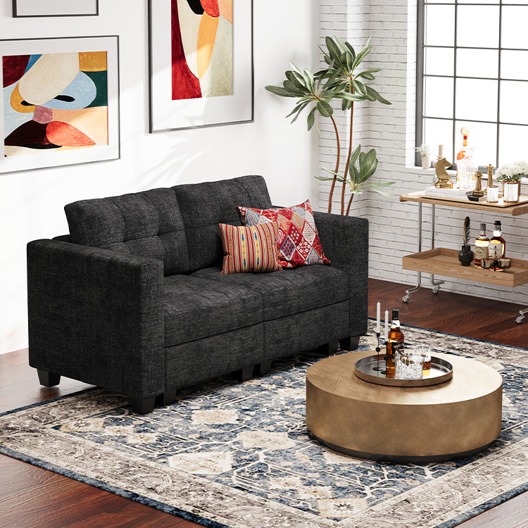 Belffin 2 Seats + 4 Sides Modular Chenille Tufted Loveseat Sofa with Storage Seat