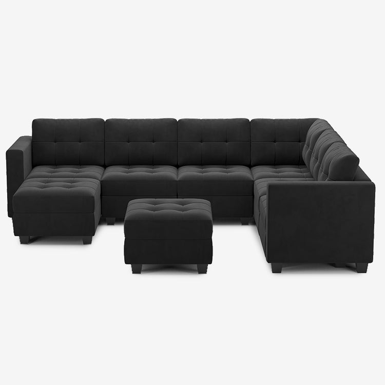 Belffin 7 Seats + 9 Sides Modular Velvet Tufted Sofa with Storage Seat and Ottoman