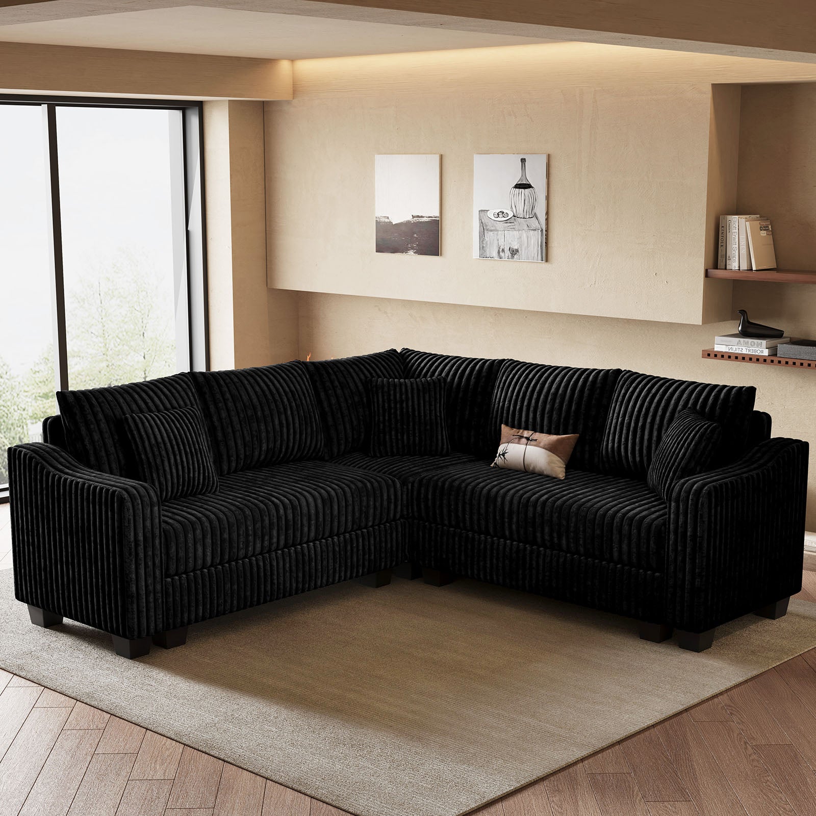 Obsidian-Black-/-Corduroy-5-Seats-Corner-Sectional