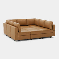 Driftwood-Brown-/-Faux-Leather-9-Seat-Pit-Sectional