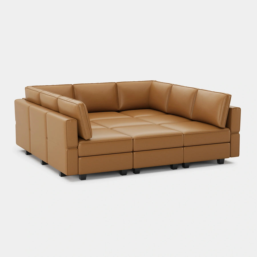 Driftwood-Brown-/-Faux-Leather-9-Seat-Pit-Sectional