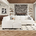 Plume 7 Seats Modular Faux Rabbit Fur Corduroy Pull-out Sleeper Sofa with Storage Seats and Chaise