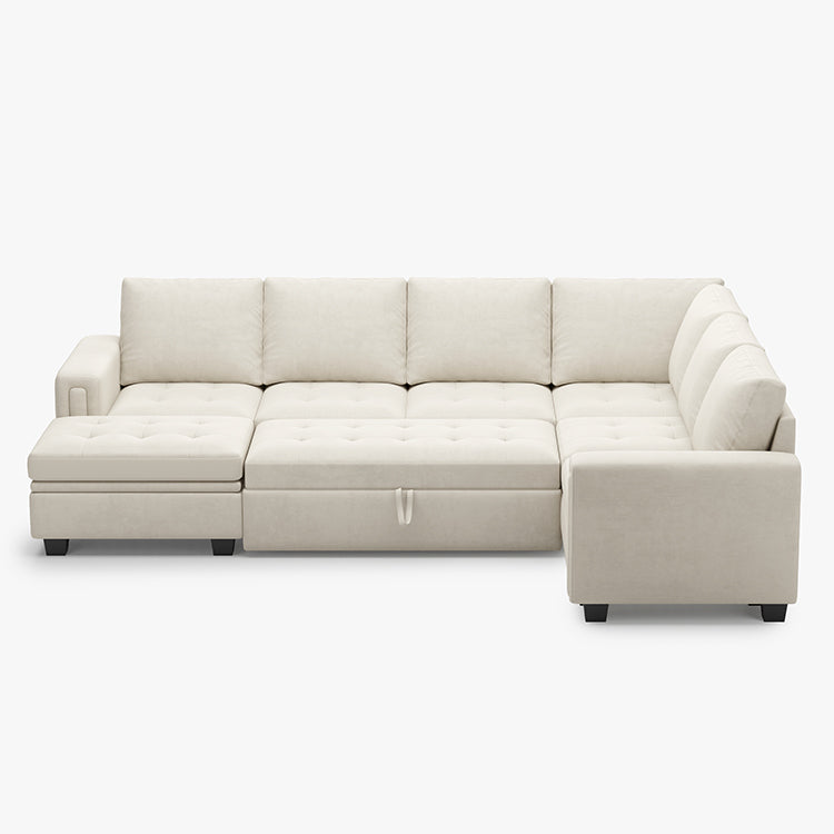 Cotton-Beige-/-Velvet-7-Seat-U-Shaped-Pullout-Sectional