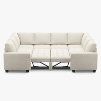 Cotton-Beige-/-Velvet-8-Seat-U-Shaped-Double-Pullout-Sectional