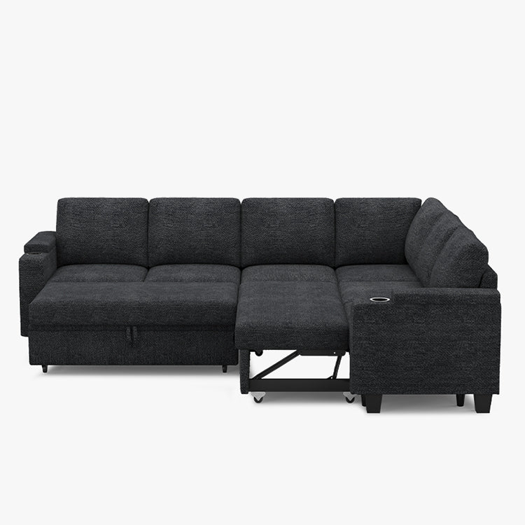 Belffin Modular 6 Seater Modular Chenille Pull-out  Sleeper Sofa with Storage Seats