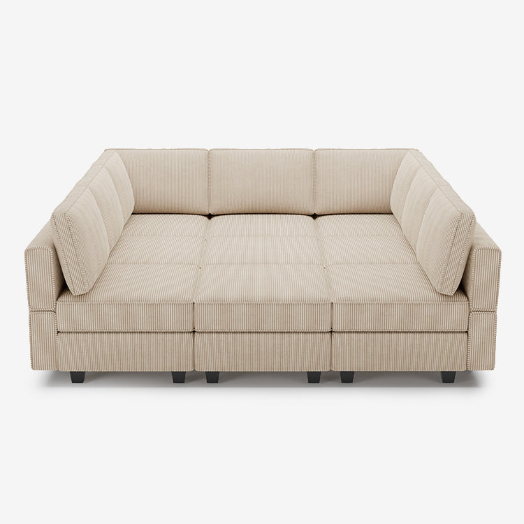 Belffin 9 Seats + 9 Sides Modular Corduroy Sleeper Sofa with Storage Seat