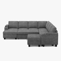 Silver-Grey-/-Chenille-8-Seat-U-Shaped-Left-Chaise-Pullout-Sectional