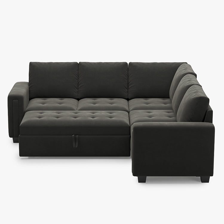 Iron-Grey-/-Velvet-5-Seat-L-Shaped-Pullout-Sectional