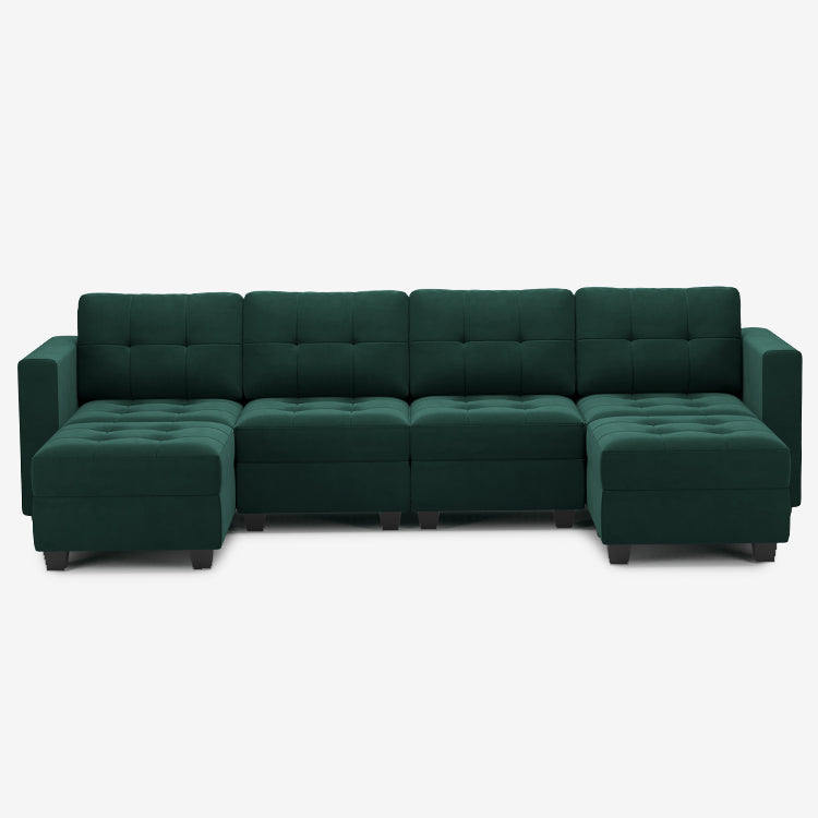 Castleton-Green-/-Velvet-6-Seat-U-Shaped-Open-Sectional