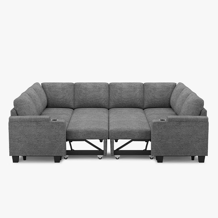 Silver-Grey-/-Chenille-8-Seat-U-Shaped-Double-Pullout-Sectional