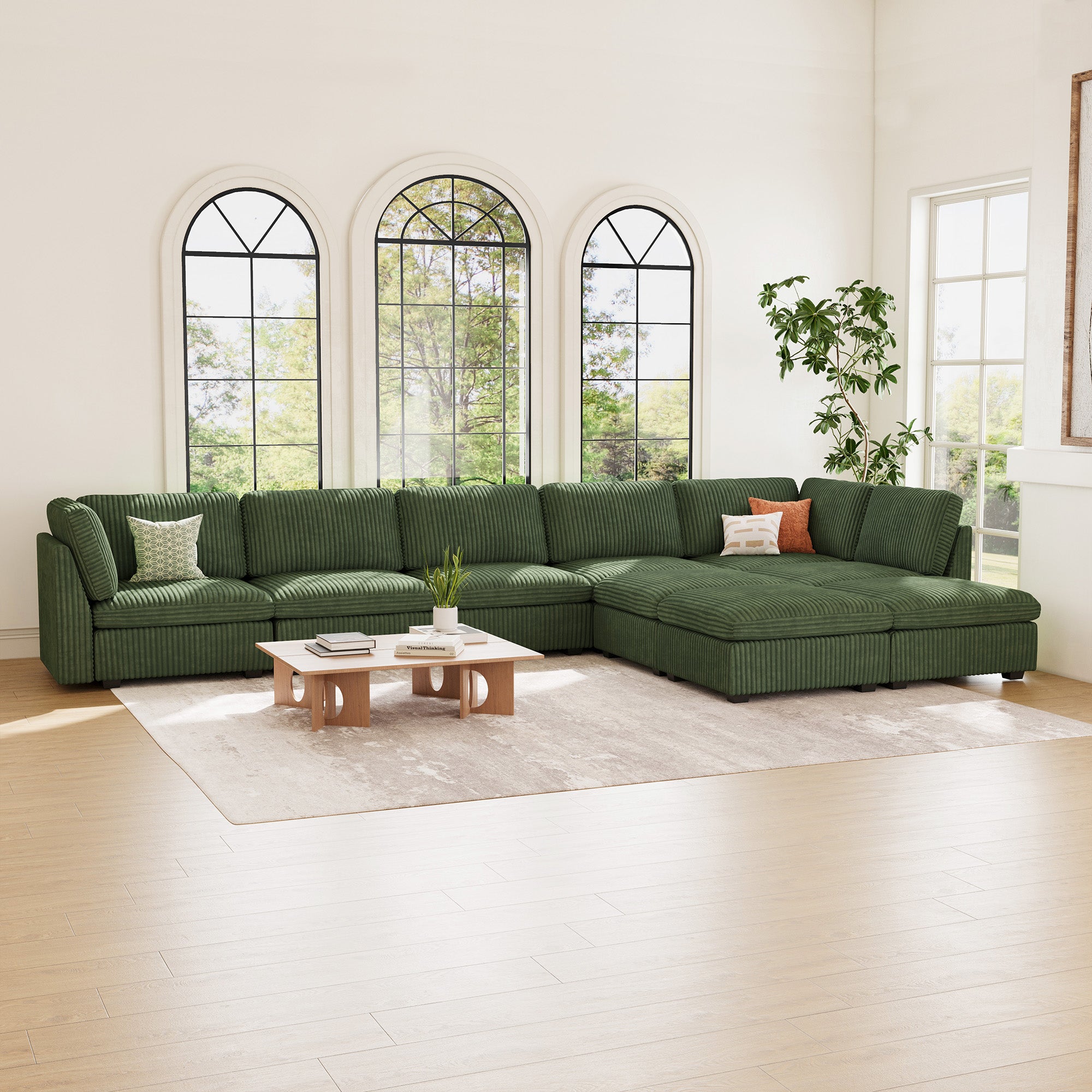 Belffin 9 Seats + 8 Sides Oversized Modular Wide-Ribbed Corduroy Sofa with Large Storage Ottoman