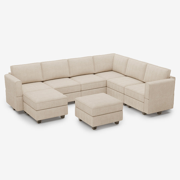 Belffin 7 Seats + 9 Sides Modular Corduroy Sofa with Storage Ottoman