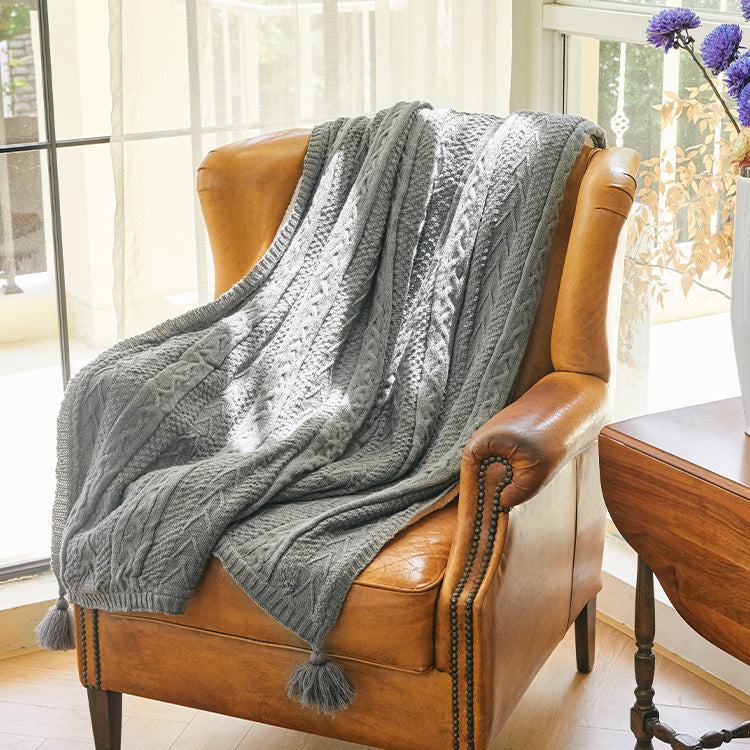 Belffin Cotton Sherpa Knit Grey Blanket