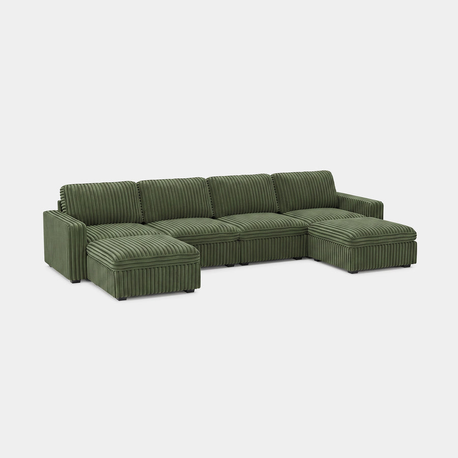 Olivewood-Green-/-Corduroy-6-Seat-U-Shaped-Open-Sectional