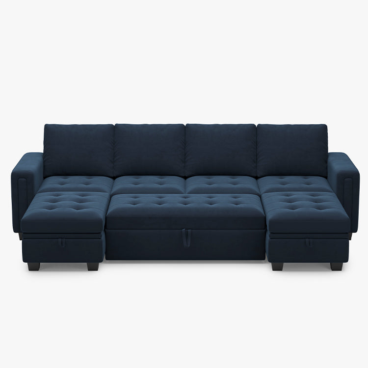 Dark-Blue-/-Velvet-6-Seat-U-Shaped-Pullout-Sectional