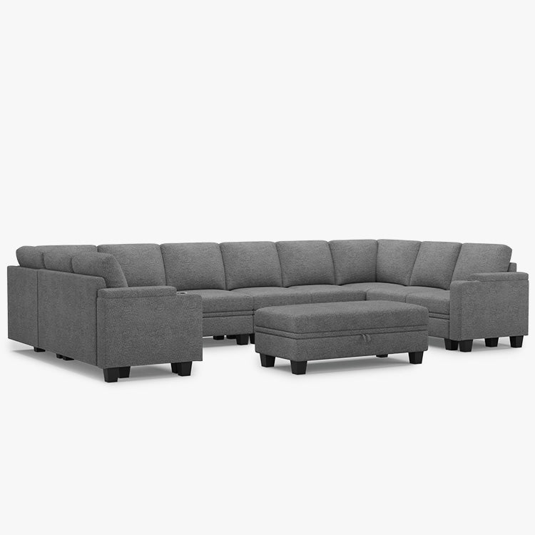 Belffin Modular 10 Seater Modular Chenille Sofa with Storage Ottoman