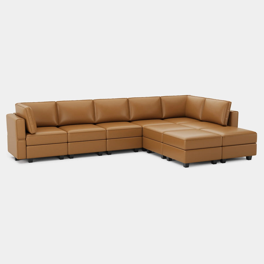 Driftwood-Brown-/-Faux-Leather-9-Seat-L-Shaped-Sectional
