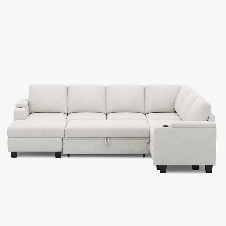Misty-White-/-Chenille-6-Seat-U-Shaped-Right-Chaise-Pullout-Sectional