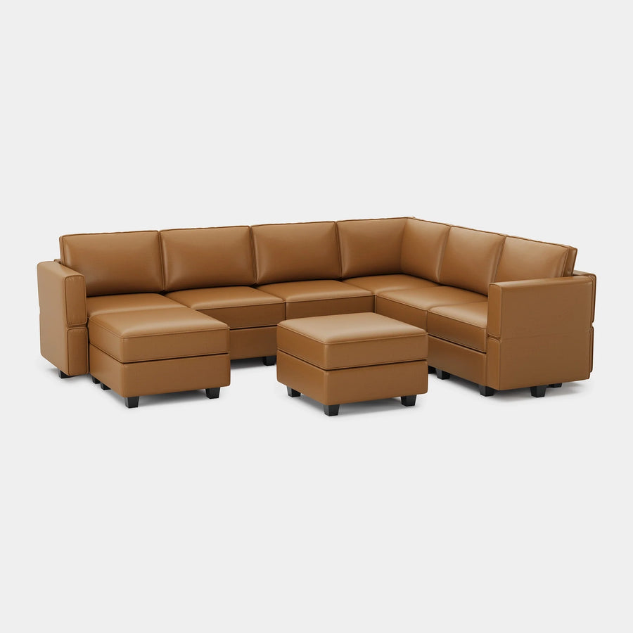 Driftwood-Brown-/-Faux-Leather-8-Seat-U-Shaped-Sectional