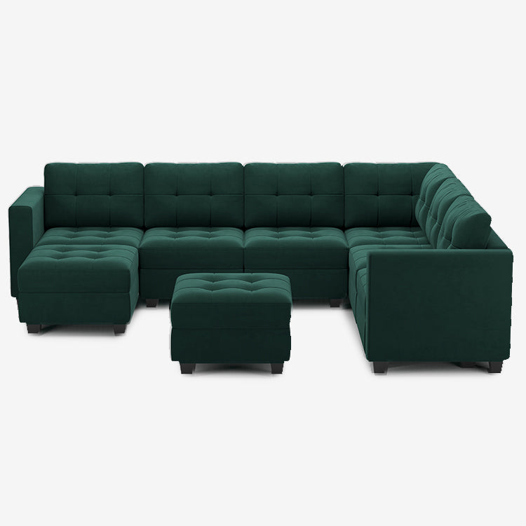 Belffin 7 Seats + 9 Sides Modular Velvet Tufted Sofa with Storage Seat and Ottoman