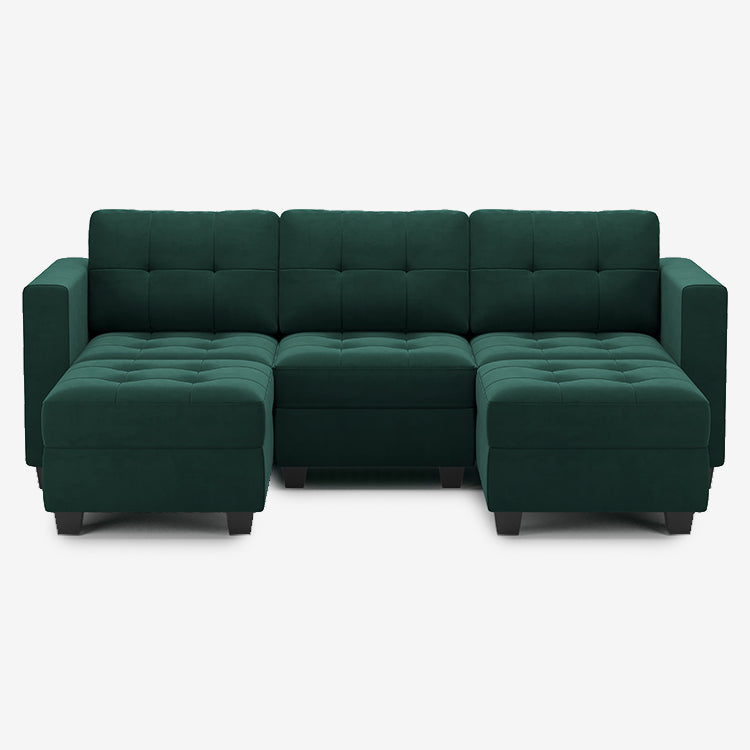 Castleton-Green-/-Velvet-5-Seat-U-Shaped-Open-Sectional