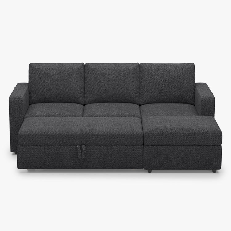 Belffin 3 Seats Modular Chenille Pull-out Sofa with Storage Ottoman