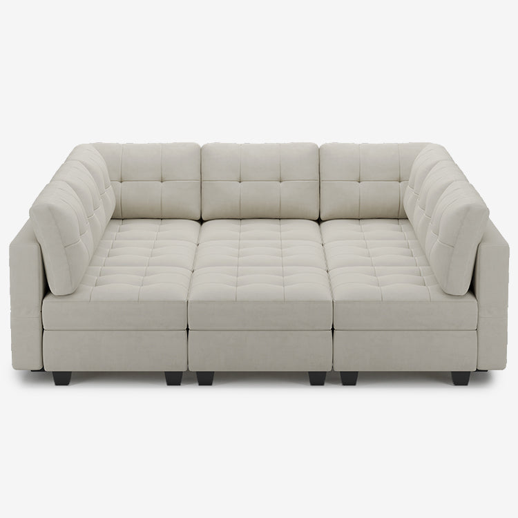Belffin 9 Seats + 9 Sides Modular Velvet Tufted Sleeper Sofa with Storage Seat