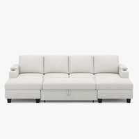 Misty-White-/-Chenille-4-Seat-U-Shaped-Double-Chaise-Pullout-Sectional