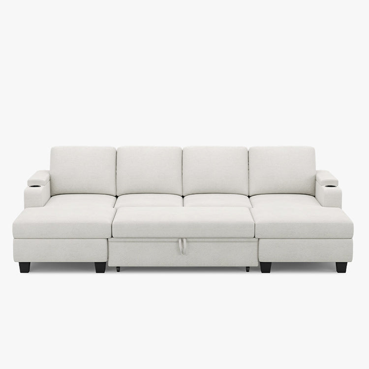 Misty-White-/-Chenille-4-Seat-U-Shaped-Double-Chaise-Pullout-Sectional