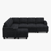 Graphite-Grey-/-Chenille-8-Seat-U-Shaped-Right-Chaise-Pullout-Sectional