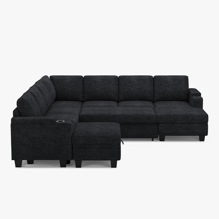 Graphite-Grey-/-Chenille-8-Seat-U-Shaped-Right-Chaise-Pullout-Sectional