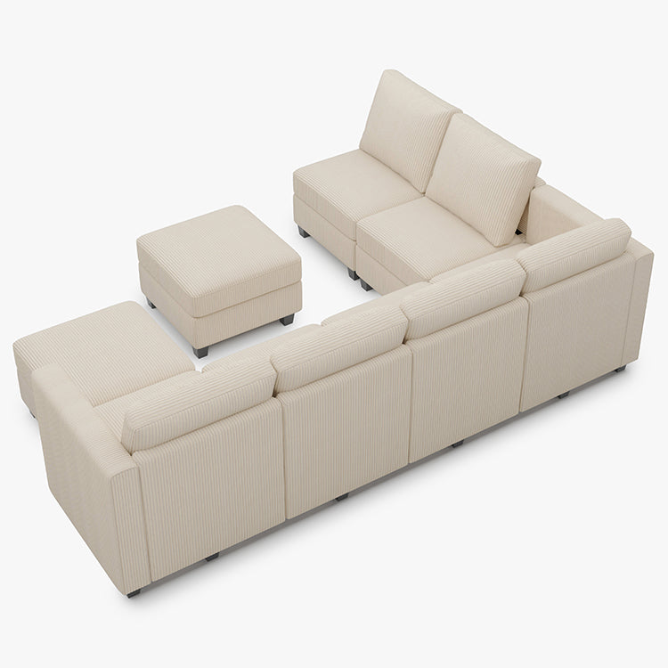 Belffin 7 Seats + 8 Sides Modular Corduroy Sofa with Storage Seat and Ottoman
