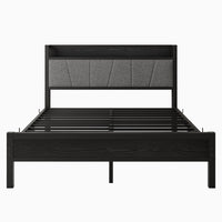 Modern Bed Frame with Storage Headboard and Charging Station