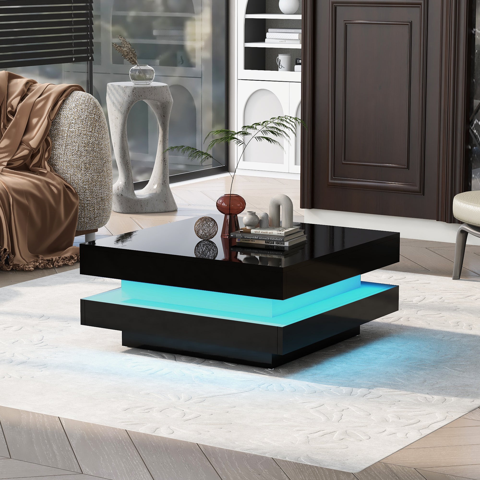 High Gloss Minimalist Design Coffee Table with LED Lights