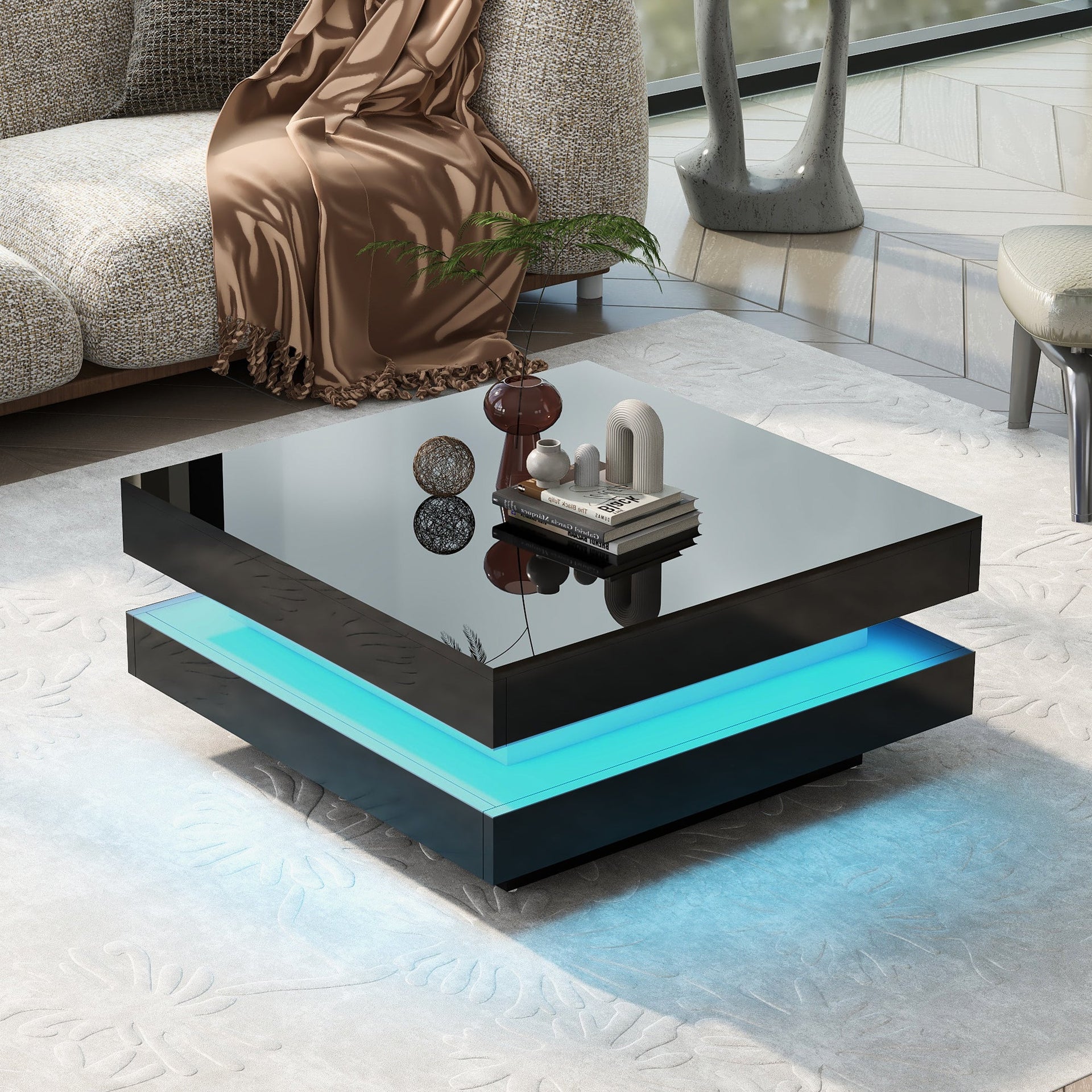 High Gloss Minimalist Design Coffee Table LED Lights
