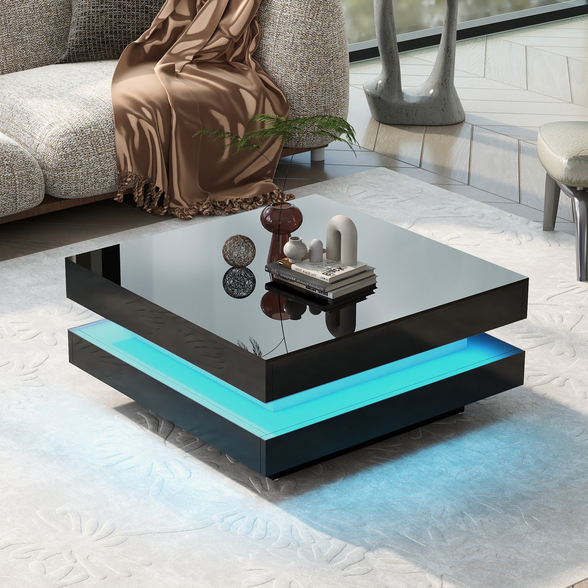 High Gloss Minimalist Design Coffee Table with LED Lights