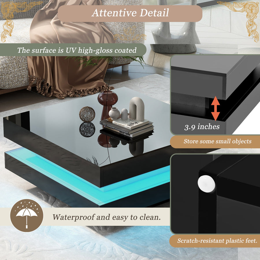 High Gloss Minimalist Design Coffee Table with LED Lights BSN