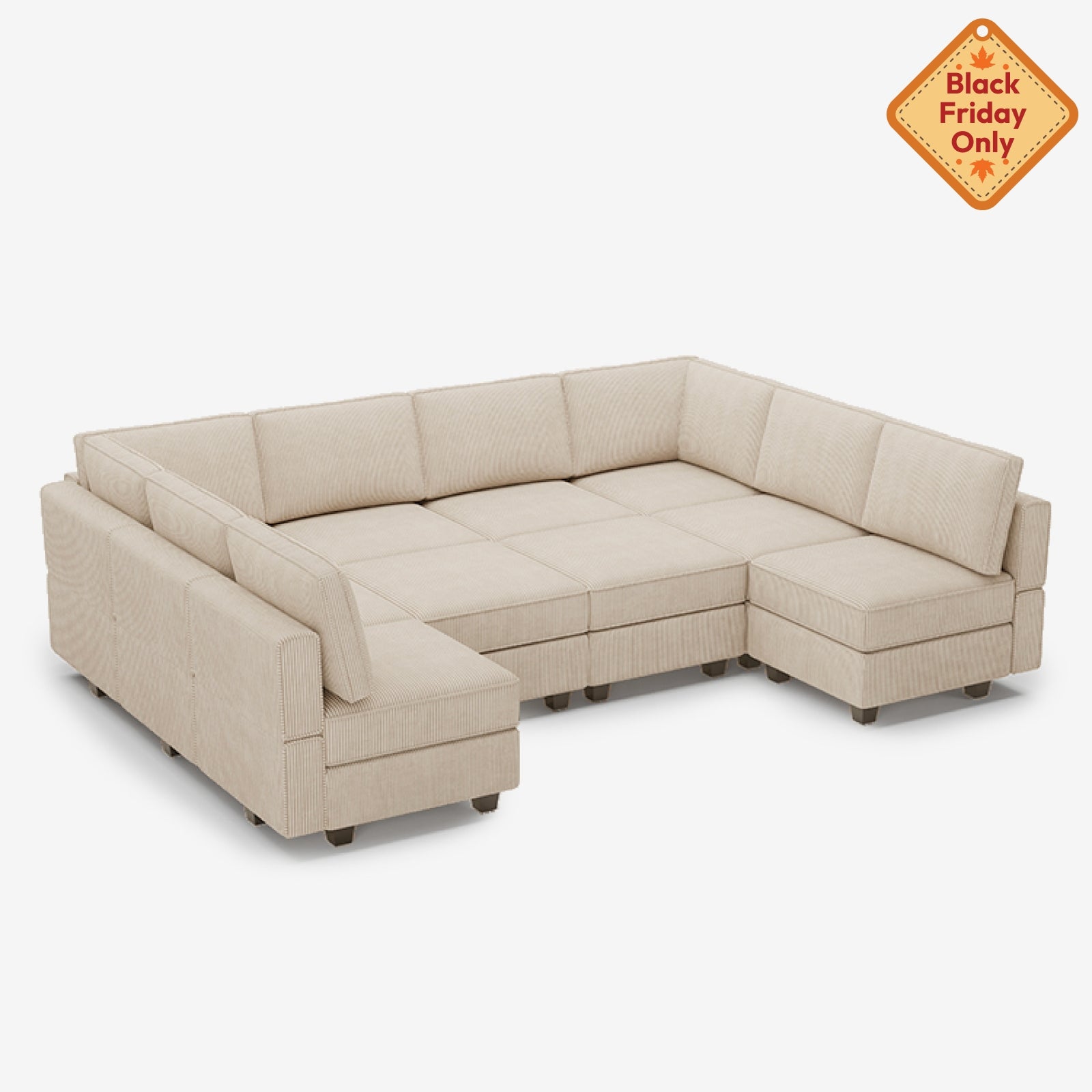 Belffin 10 Seats + 10 Sides Modular Wide Corduroy Sleeper Sofa with Storage Seat