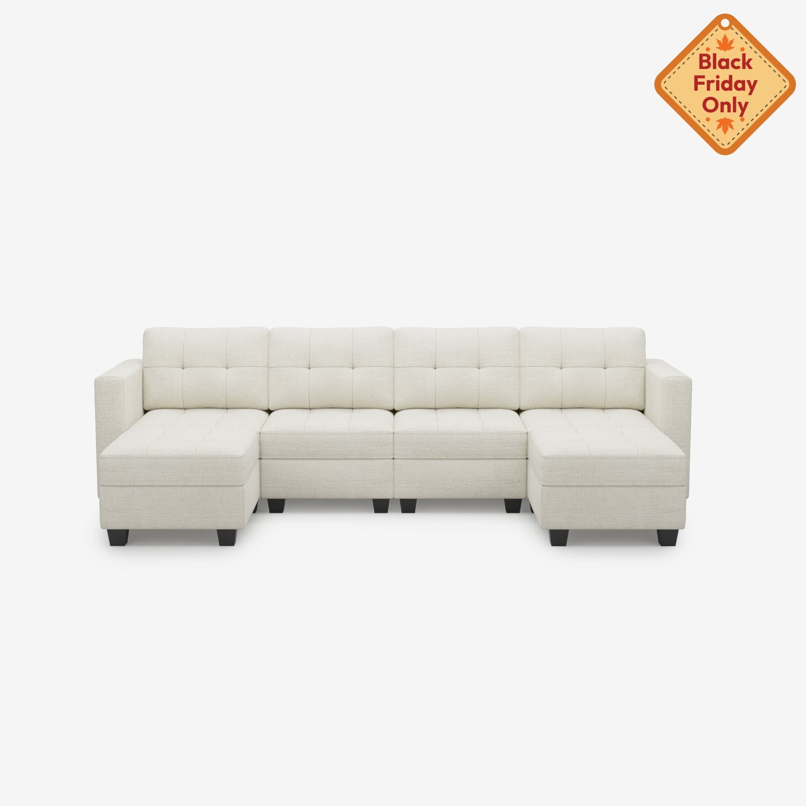 Belffin 6 Seats + 6 Sides Modular Chenille Tufted Sofa with Storage Seat